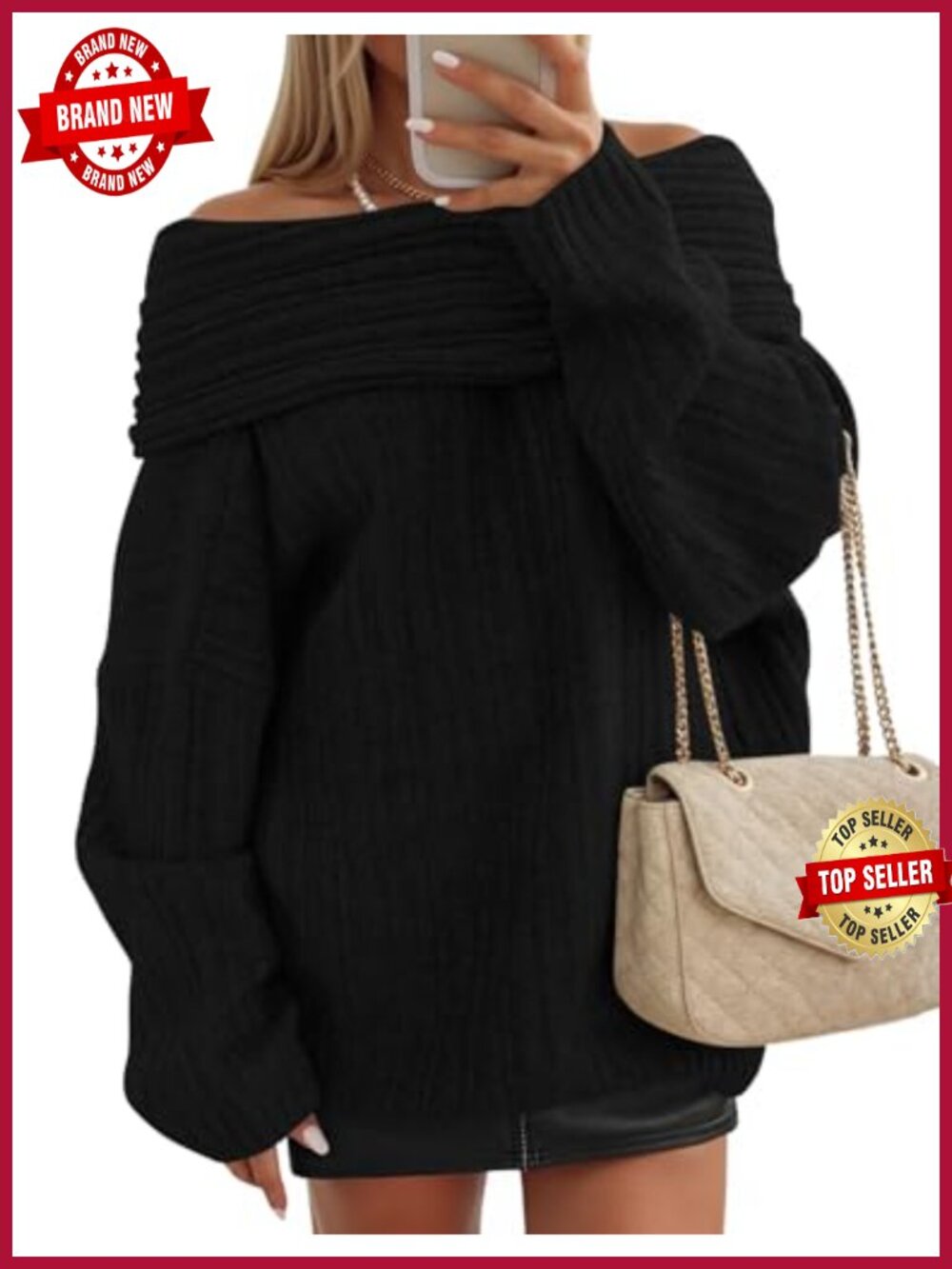 Off The Shoulder Oversized Ribbed Knit Pullover Sweater Long Sleeve
